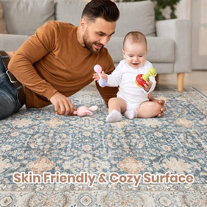 cotiled 10x12 Area Rug for Living Room, Traditional, Dark Blue | Soft - Image 3