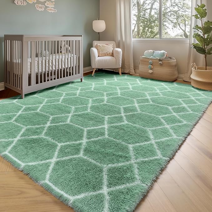 Area Rugs for Bedroom Living Room, 4x6 Fluffy Sage Green and White Throw Rug - Image 7