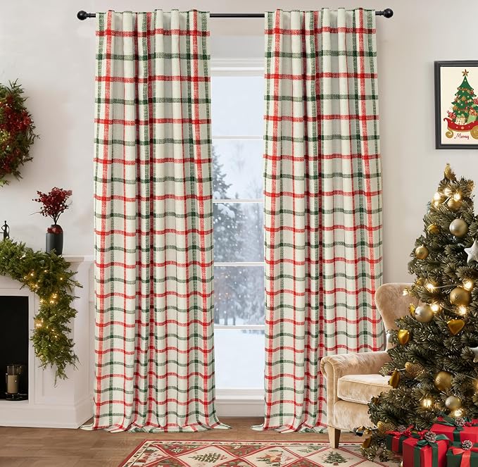 DriftAway 100% Blackout Plaid Curtains 102 Inches Long 2 Panels Red Green | by DriftAway