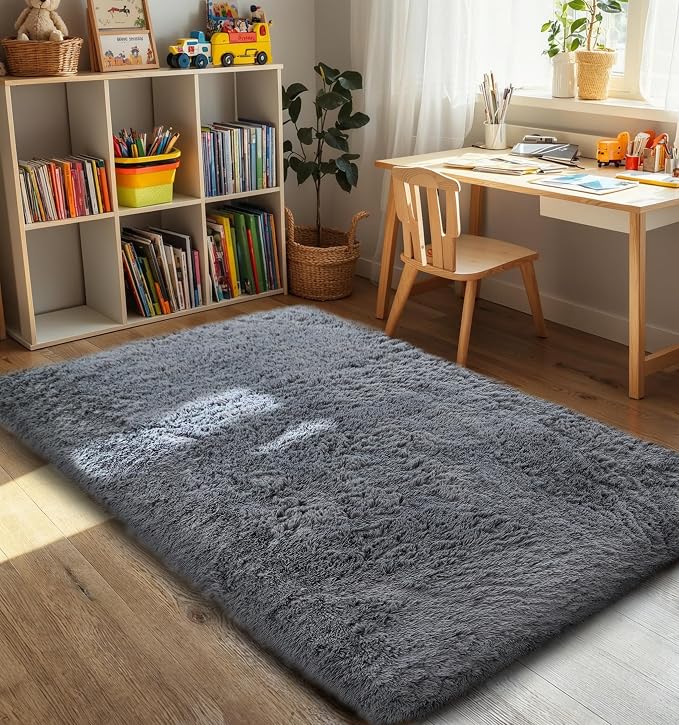 4x6 Thick Grey Fluffy Shag Rug for Bedroom, Plush Washable Carpet | Area Rug - Image 8