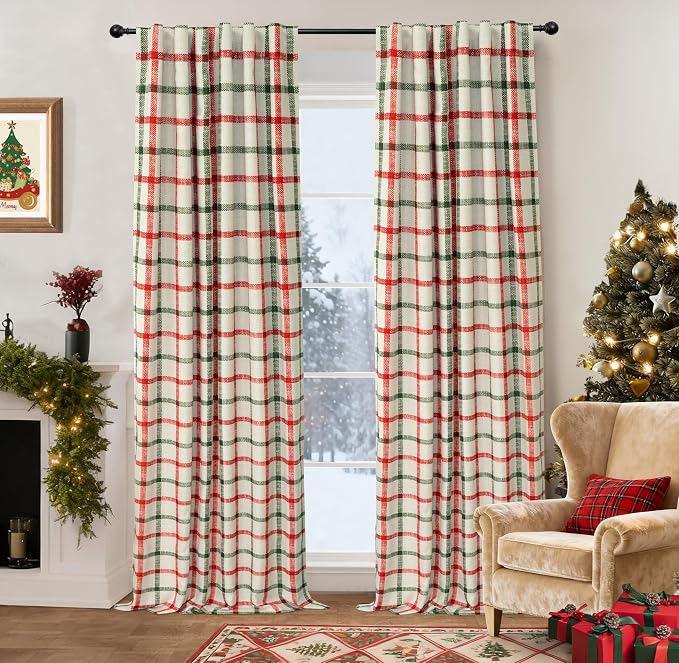 DriftAway 100% Blackout Plaid Curtains 96 Inches Long 2 Panels Red Green | 100% by DriftAway