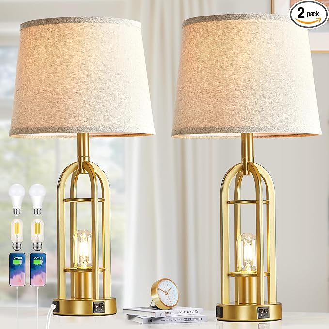SRJJA Gold Table Lamps for Living Room Set of 2 by SRJJA