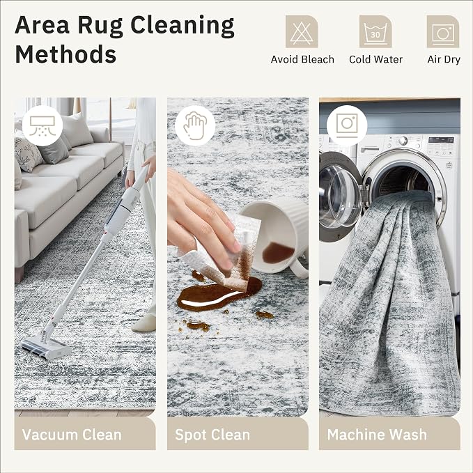 Soalmost 9x12 Area Rugs for Living Room Washable Rug Non-Slip Grey | Large - Image 7