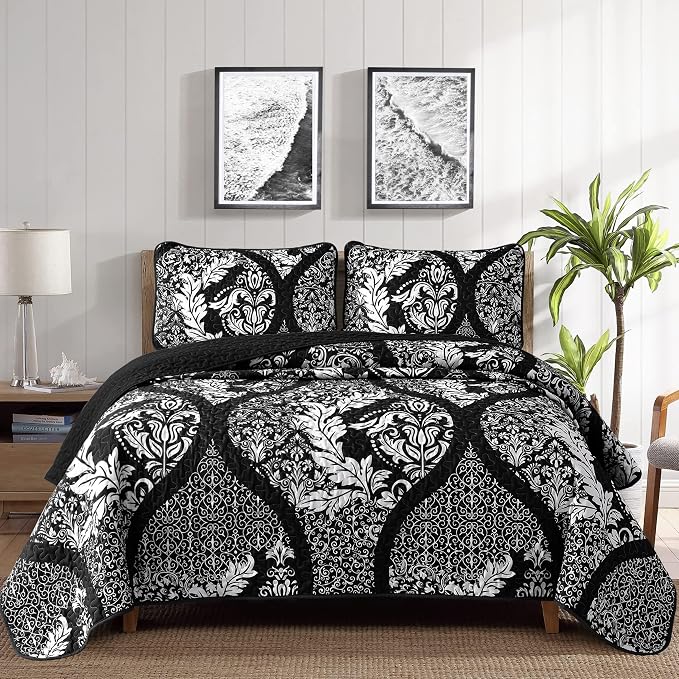 DJY Damask Quilt Set California King, Lightweight Bedding Set 3 Pcs, All Season by HOME