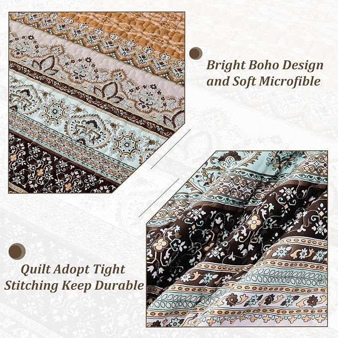 WONGS BEDDING Boho Fall Quilt Set Full, Ultra Soft Lightweight Bedspread - Image 5