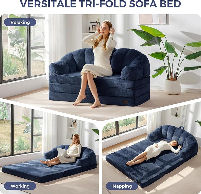 MAXYOYO Folding Sofa Bed, 2 in 1 Convertible Sofa to Lounger | Comfy Loveseat - Image 4