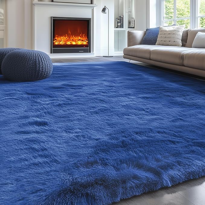 Navy Blue Rug 5x8 Ft Fluffy Shag Rugs - Image 2