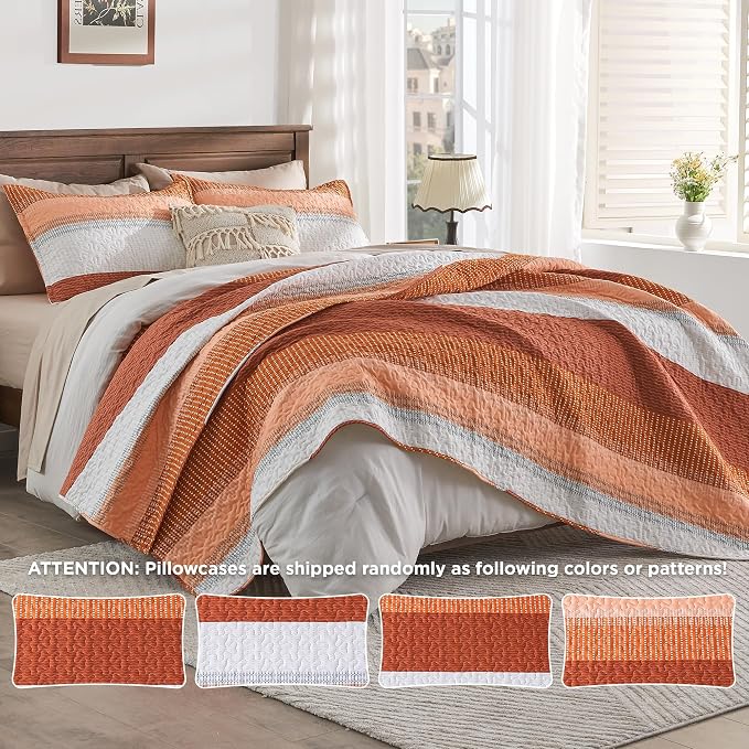 California King Quilt Set Orange, 3 Pieces Bedspreads | Ultra Soft Lightweight - Image 8