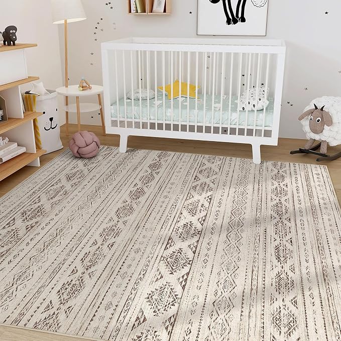 Nakagishi Boho 9x12 Area Rug Living Room Rugs Machine Washable Dark Brown | Soft - Image 7