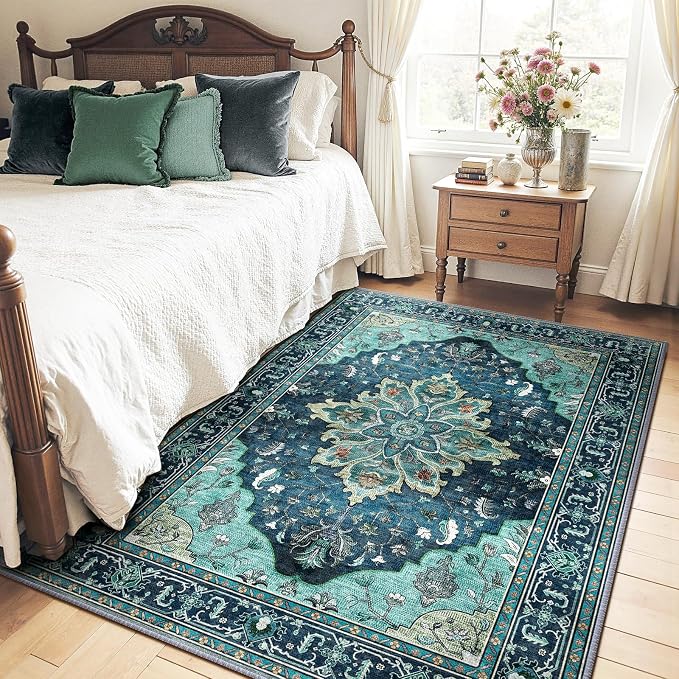 RELEANY Washable Area Rug, Teal | Non-Slip, Water Repellent, Pet Friendly - Image 2