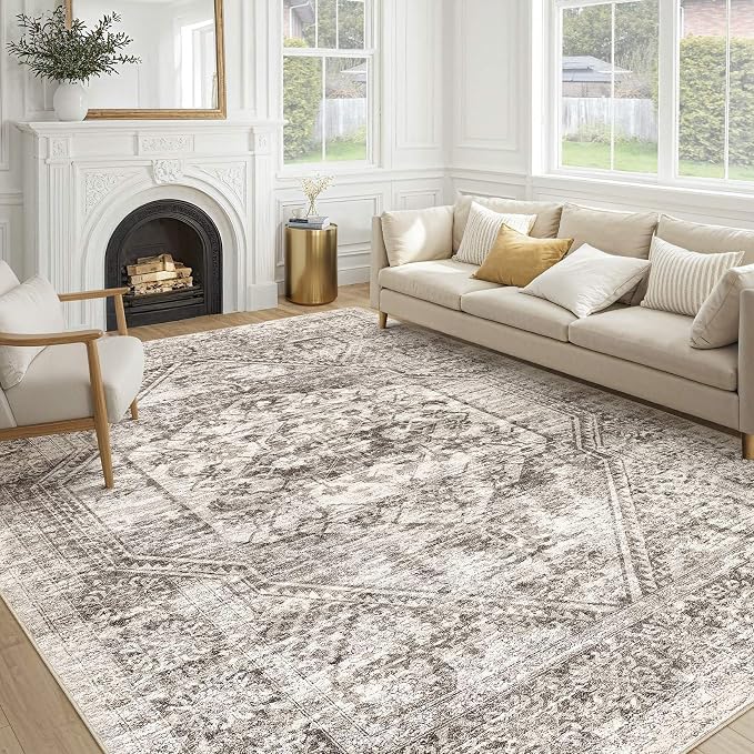 cotiled 9x12 Area Rug for Living Room, Traditional, Distressed Brown by COTILED