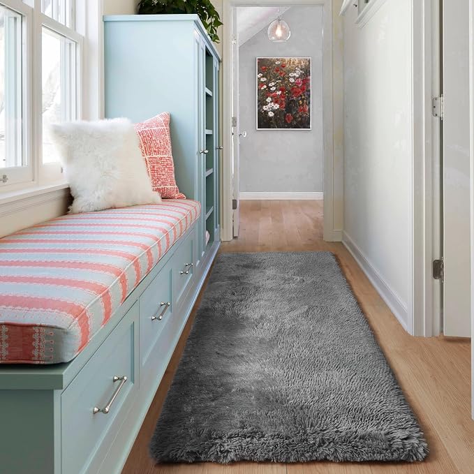 2x6 Grey Runner Rugs for Bedroom Living Room, Fluffy Bedside Hallway Throw Area - Image 7