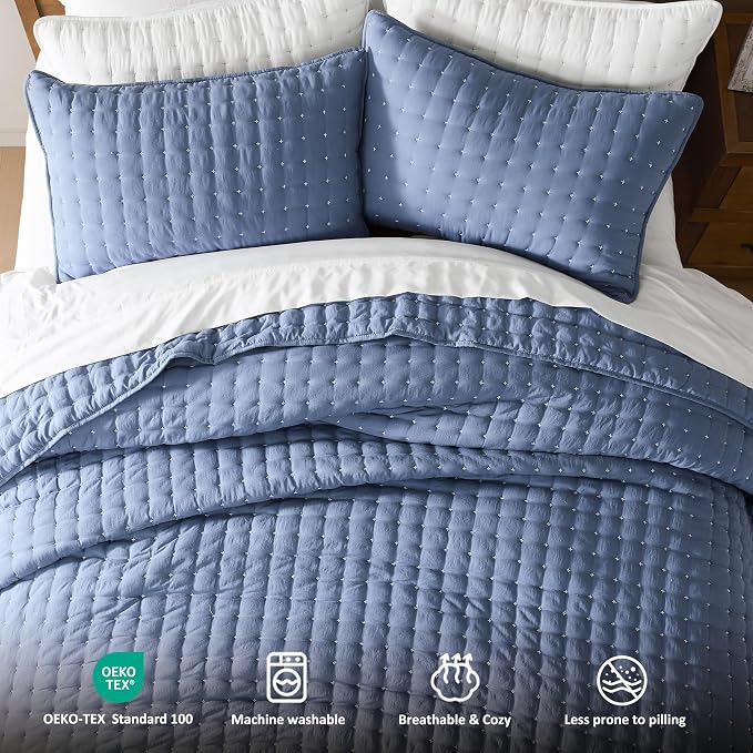 WDCOZY Blue King Size Quilt Bedding Sets - Image 7