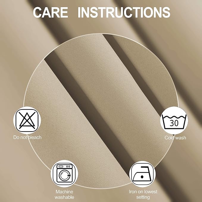 Beige Thermal Blackout Curtains/52 x 95 Inch/Set of 2 Panels Room Darkening - Image 4