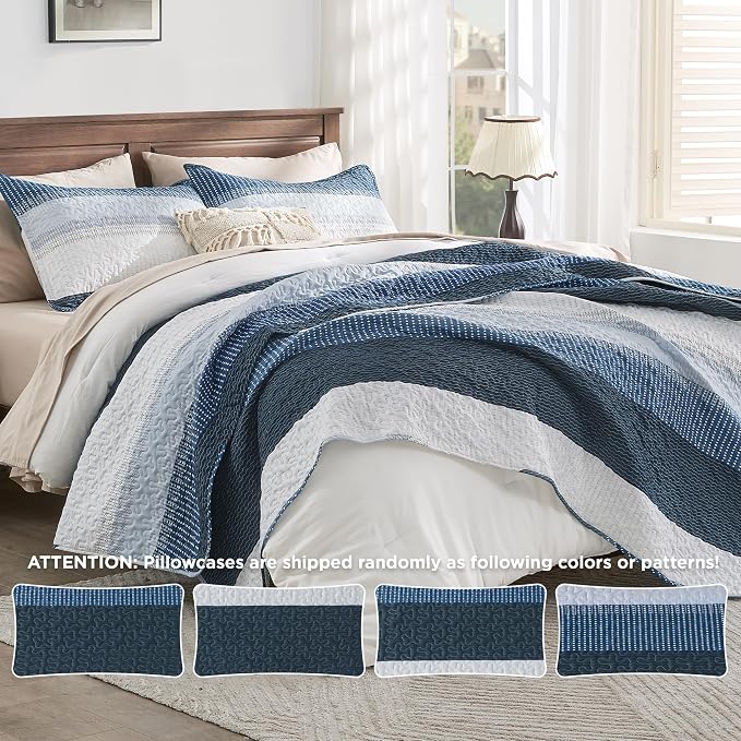California King Quilt Set Navy Blue, 3 Pieces Bedspreads | Ultra Soft - Image 8