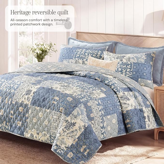 California King Quilt Set-3 Pieces Soft Bedding Floral Patchwork Coverlet | All - Image 6