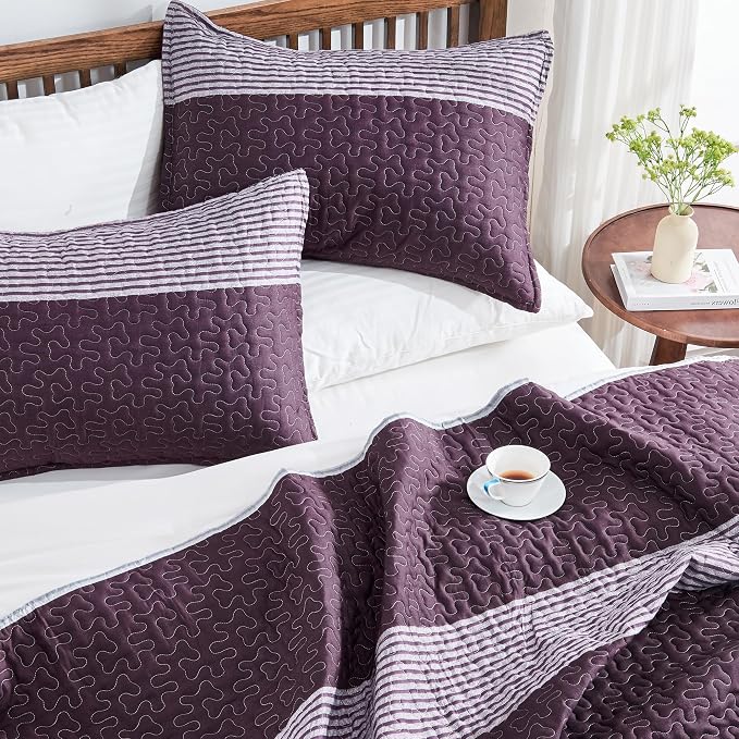 King Size Quilt Set Purple Grey - Image 3