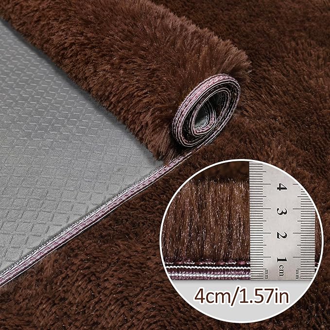 2x8 Bedside Area Rugs for Bedroom Soft Fluffy Shag Brown Rug for Hallway - Image 5