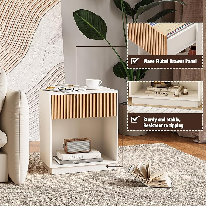 Fluted Nightstands Set of 2, Modern Bedside Table - Image 4