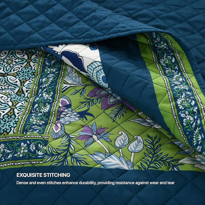 King Quilt Set - Washed Quilted Patchwork Comforter Coverlet, Lightweight - Image 5