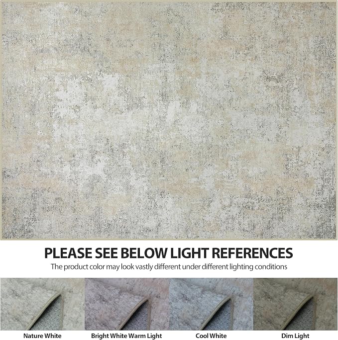 9x12 Area Rugs for Living Room Washable Bedroom Dining Room Beige Grey | Modern - Image 6