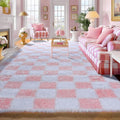 KICMOR 5x8 Area Rugs for Living Room, Light Pink and White Fluffy Shag Large by KICMOR
