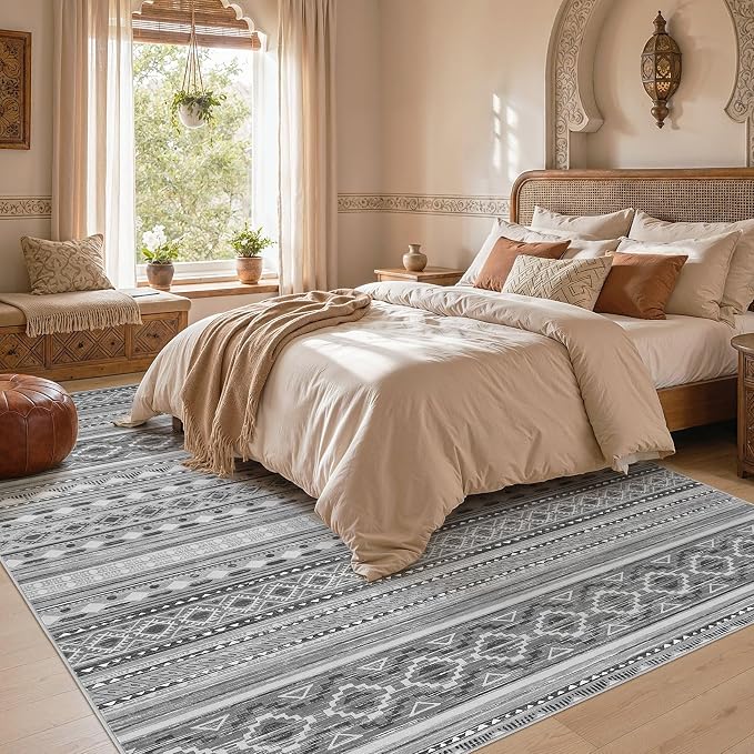 cotiled Boho 7x9 Area Rug for Living Room: Large Moroccan Washable Rug | Stain - Image 6
