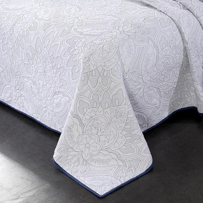 ROOMLIFE Quilt Set King Size 3D Floral Campanula Embroidery Pattern 3-Piece - Image 2