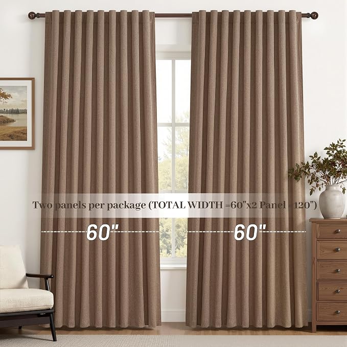 Rust Brown Blackout Curtains 60 Inches Extra Wide Linen 96 Inch Length - Image 7