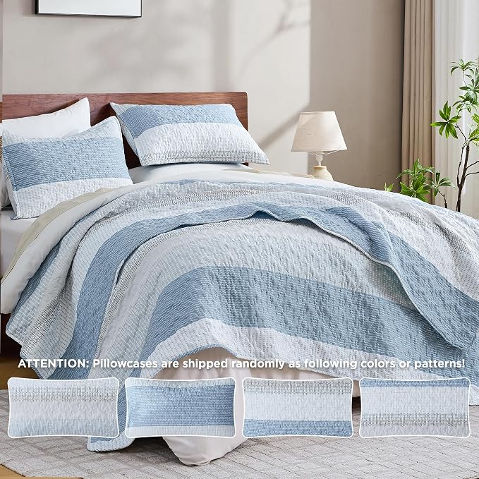 California King Quilt Set Misty Blue, 3 Pieces Bedspreads | Ultra Soft - Image 3