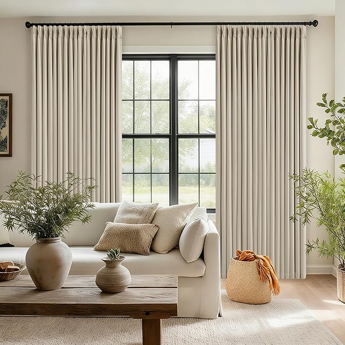 Extra Wide Oatmeal Beige Blackout Sliding Glass Door 108 Inch Curtains | Memory - Image 8