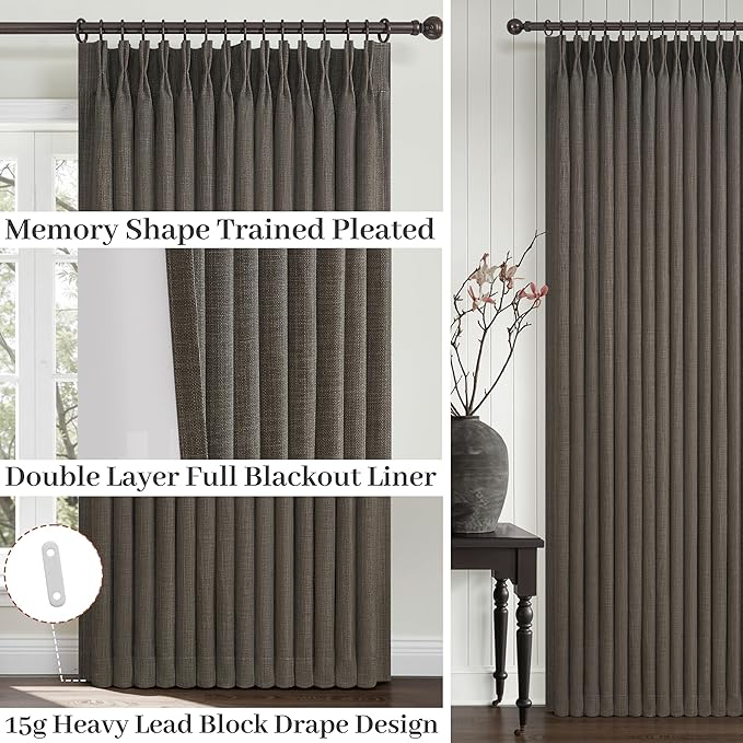 100% Blackout 96 Inch Linen Double Layer Curtains 2 Panels Set - Image 4