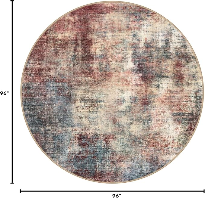 Abstract Round Area Rug 8 Ft Washable Circle Rugs Large Round Rug Non Slip Thin - Image 2