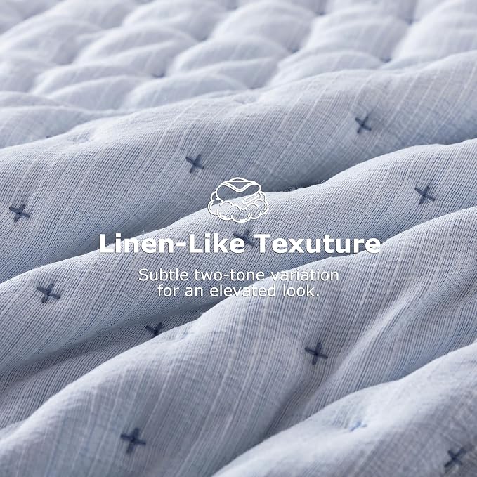 WDCOZY Blue Cloud Quilt Set King Size, Lightweight Soft Cross Stitch Bedspread - Image 4