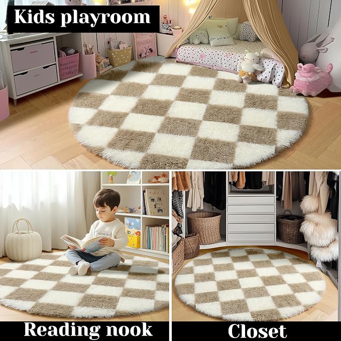 KICMOR Round Rugs 6ft Beige and Cream White Circle Area Rug, Fluffy Soft Fuzzy - Image 7