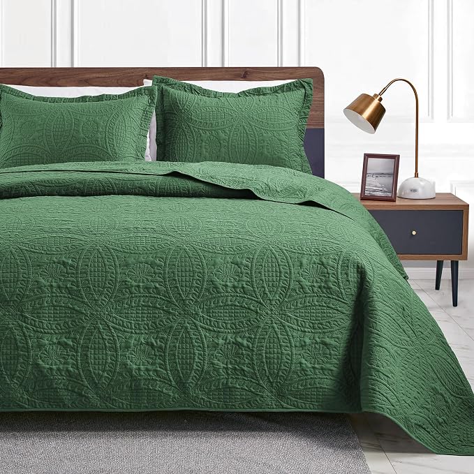 Love's cabin California King Size Quilt Set Dark Green Bedspreads by Lovescabin