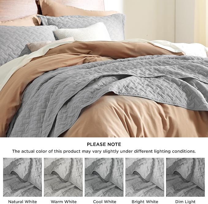 Bedsure King Size Quilt, Lightweight Comforter Set, Light Grey Bedspread | - Image 7