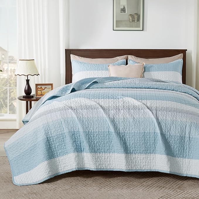 California King Quilt Set Aqua Blue, 3 Pieces Bedspreads | Ultra Soft by Andency