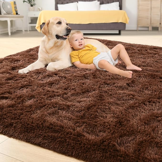 6x9 Brown Area Rugs for Living Room Bedroom, Soft Fluffy Plush Shaggy Girls - Image 4
