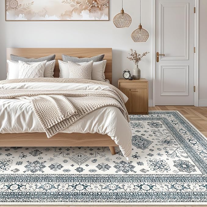 cotiled 9x12 Area Rug for Living Room, Traditional, Powder Blue | Soft - Image 6