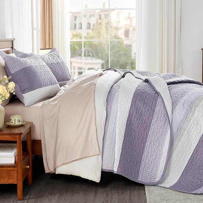 California King Quilt Set Grayish Purple, 3 Pieces Bedspreads | Ultra Soft - Image 6