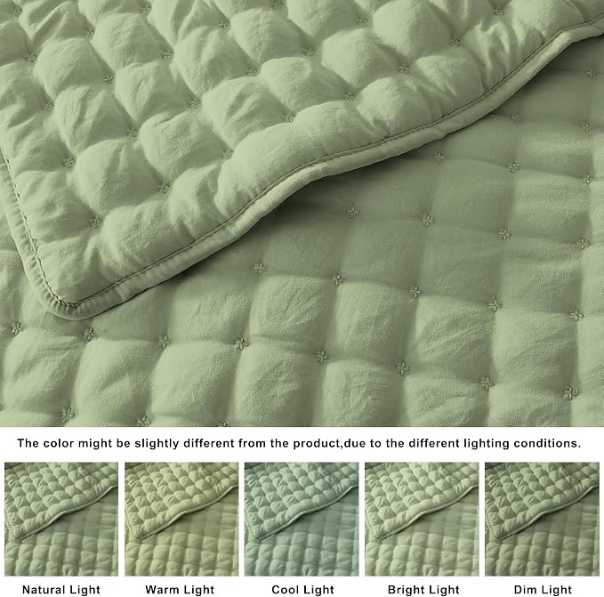 WDCOZY Sage Green Cloud Quilt Set Queen Size, Lightweight Soft Cross Stitch - Image 2