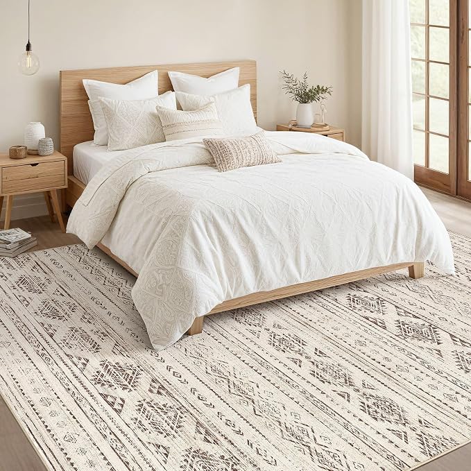 Nakagishi Boho 5x7 Area Rug Living Room Rugs Machine Washable Dark Brown | Soft - Image 6