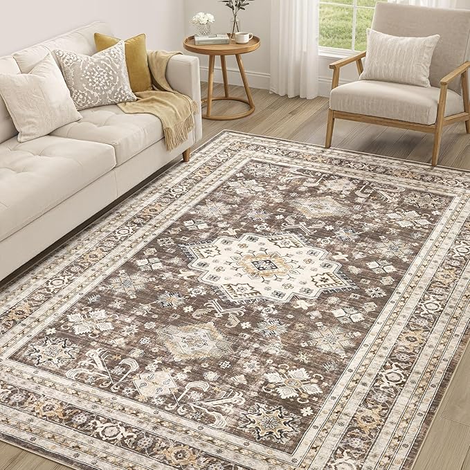cotiled 5x7 Area Rug for Living Room, Traditional, Dark Brown | Soft Distressed by COTILED