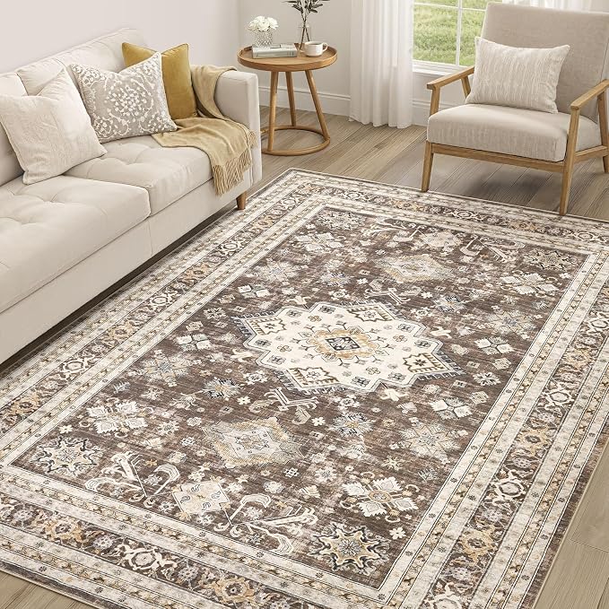 cotiled 5x8 Area Rug for Living Room, Traditional, Dark Brown | Soft Distressed by COTILED