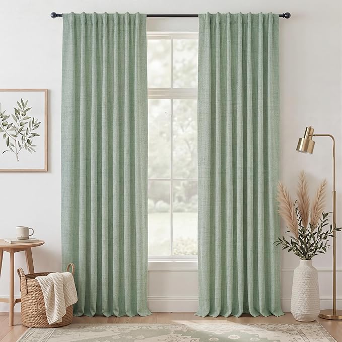 RYB HOME Sage Green 100% Blackout Curtains 108 Inch Long by RYBHOME