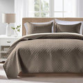 FLYMME Quilts King Size, Lightweight Mocha Brown Bedspreads, Basket Weave by FLYMME