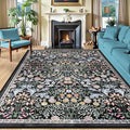PLHXFR Area Rug 10x14 Living Room: Floral Washable Boho Carpet Dark Black | by PLHXFRSoftAreaRugs