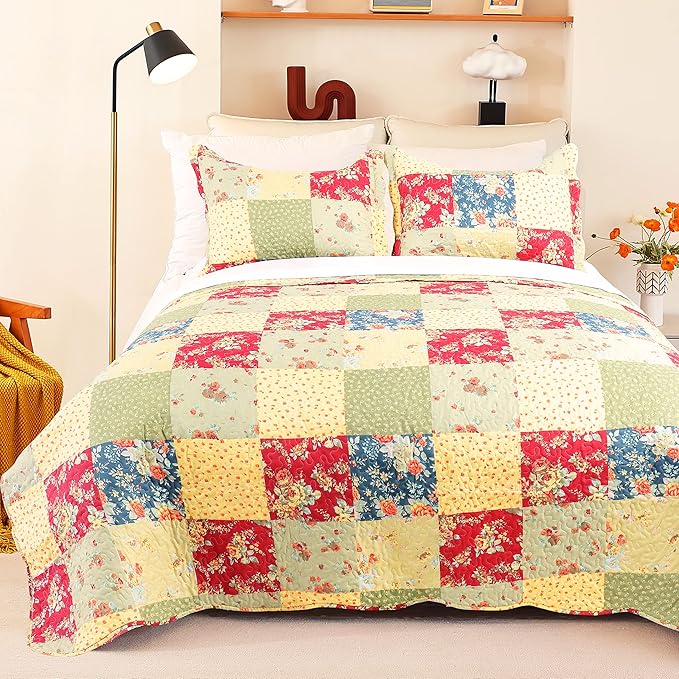Cmfshape Summer Floral King Quilted Bedspread, Romantic Pink Quilt Set by cmfshape-quiltset