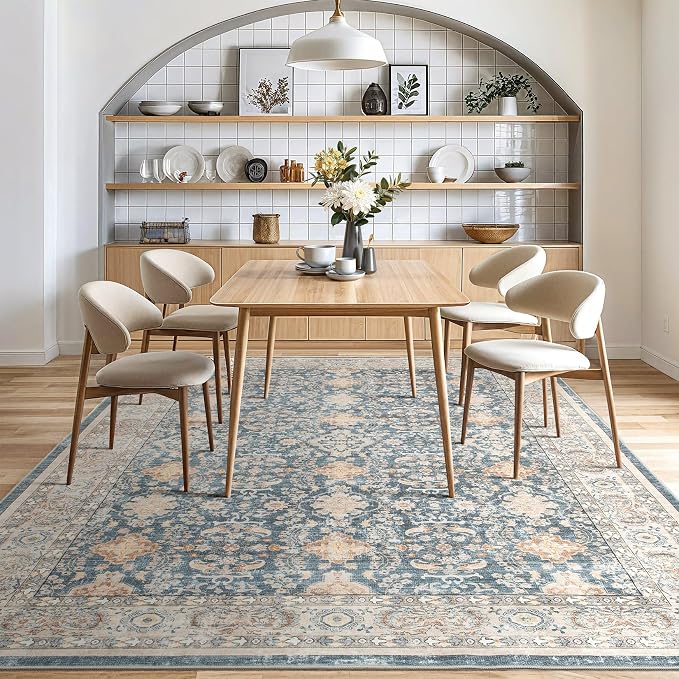 cotiled 5x8 Area Rug for Living Room, Traditional, Dark Blue | Soft Distressed - Image 8